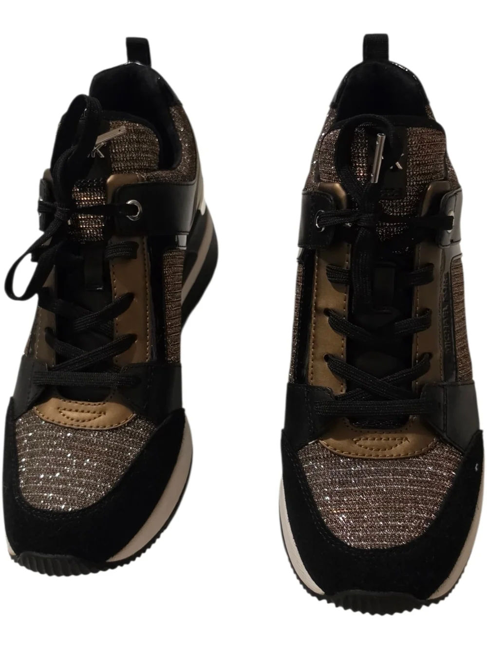 Michael Kors Black and Bronze Glitter Lace-Up Sneakers
